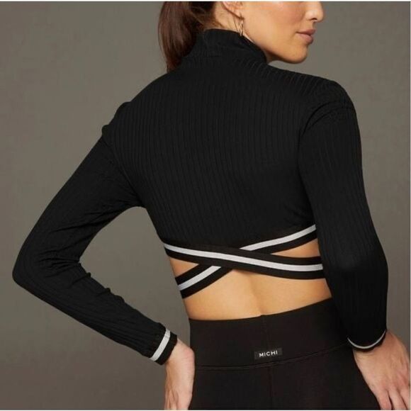 Michi APEX RIBBED LONG SLEEVE TOP Black Medium - Picture 2 of 12